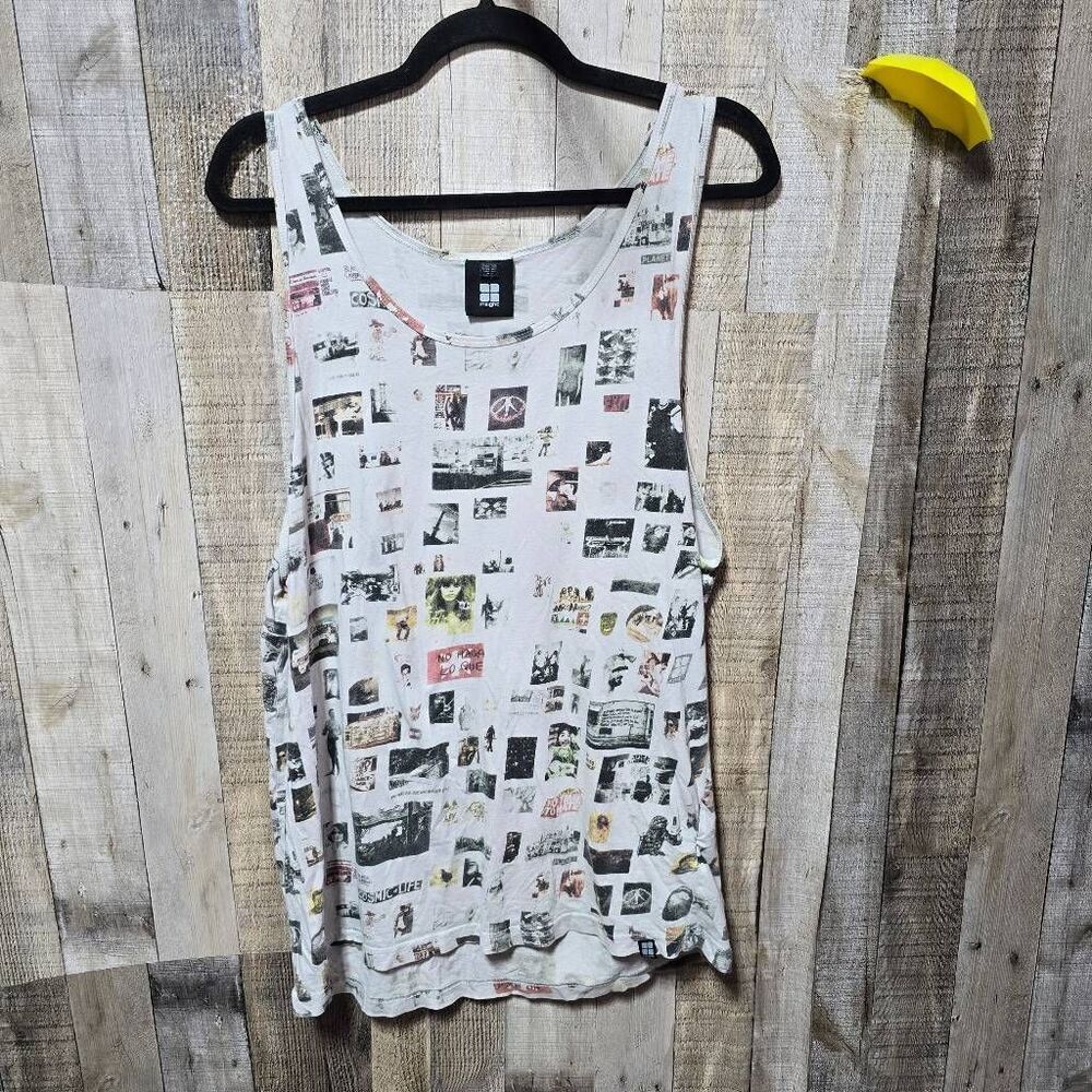 Insight 70s Inspired Collage Print Graphic Tank Top Artsy Retro Indie Streetwear